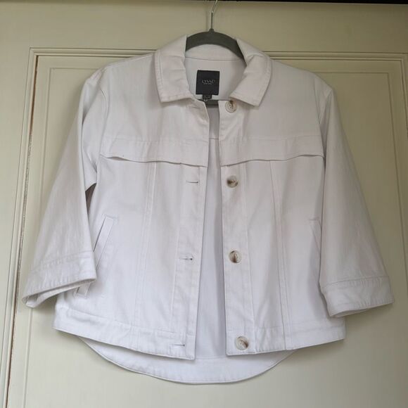 New Without Tag Three Quarter Sleeve White Cotton Denim Jacket By Lysse - Picture 1 of 7